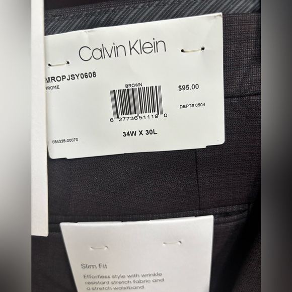 MENS CALVIN KLEIN CLASSIC SLIM FIT DARK GRAY WRINKLE FREE DRESS PANTS SZ 34X30 - Picture 6 of 11